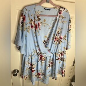BloomChic Floral Midi Blouse in Light Blue and Pink size 26
